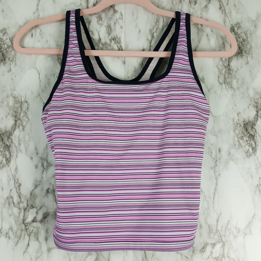 🌸 Nike Dri-Fit Navy White Pink Crop Tank Top A49